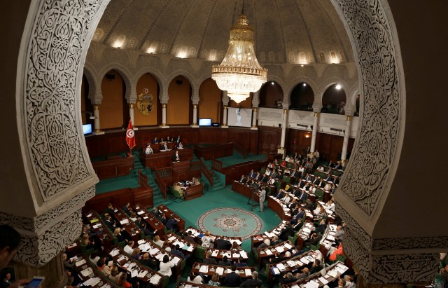 Chahed speaks at the Assembly of People's Representatives in Tunis