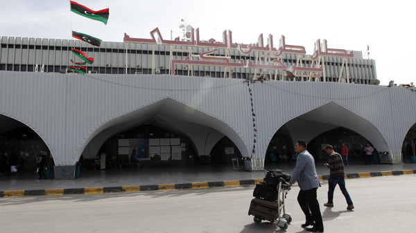 A general view of the entrance to the airport in Tripoli