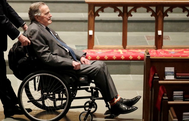 FILE PHOTO: Former President George H.W. Bush arrives at St. Martin's Episcopal Church for funeral services for former first lady Barbara Bush in Houston