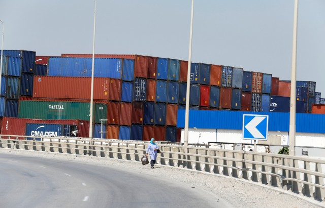 View of containers at a loading terminal in the port of Rades in Tunis