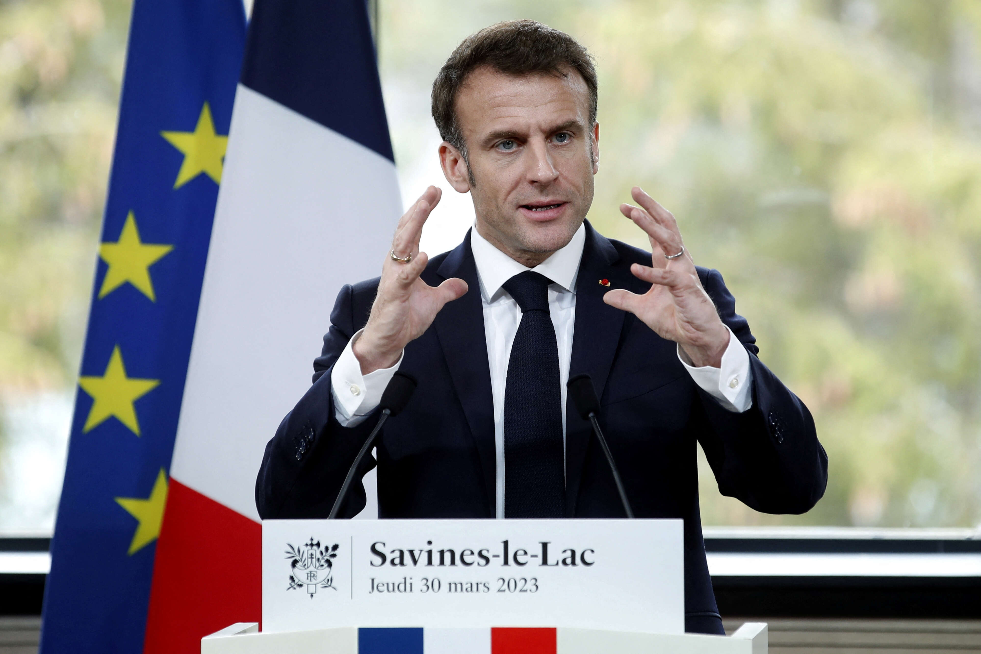 French President Emmanuel Macron visits Sainte-Savine-Le-Lac