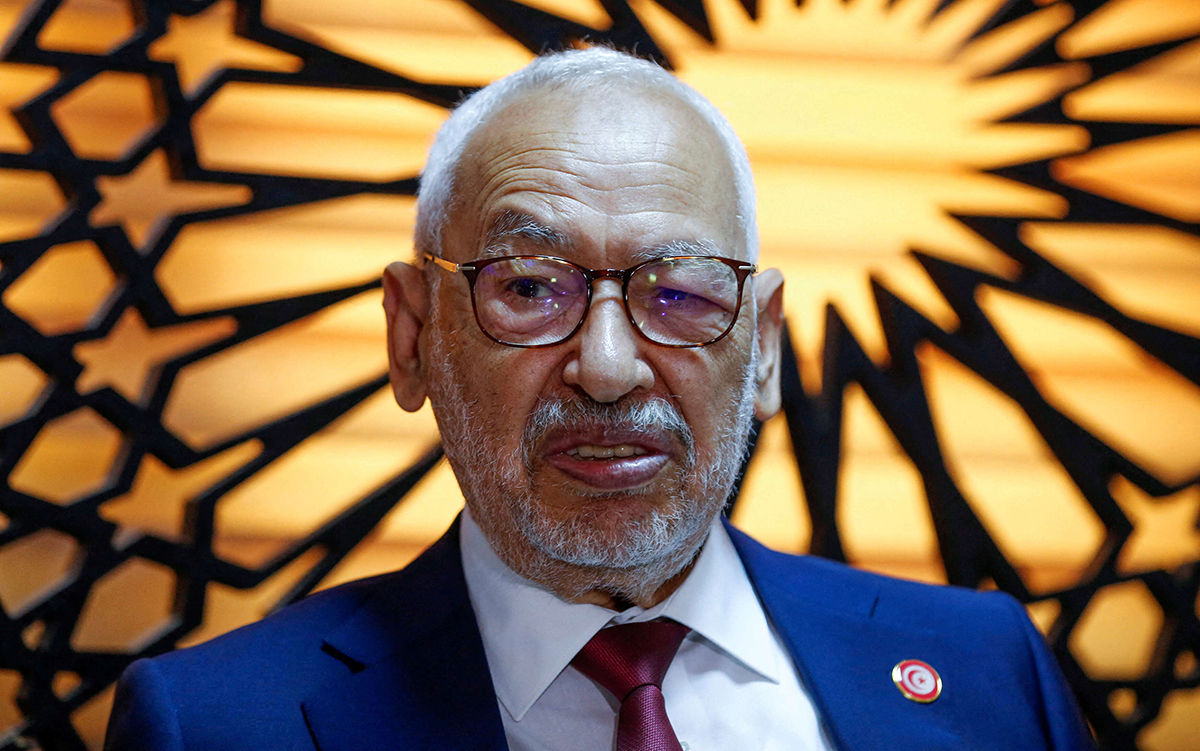 FILE PHOTO: Rached Ghannouchi attends an interview with Reuters at his office in Tunis