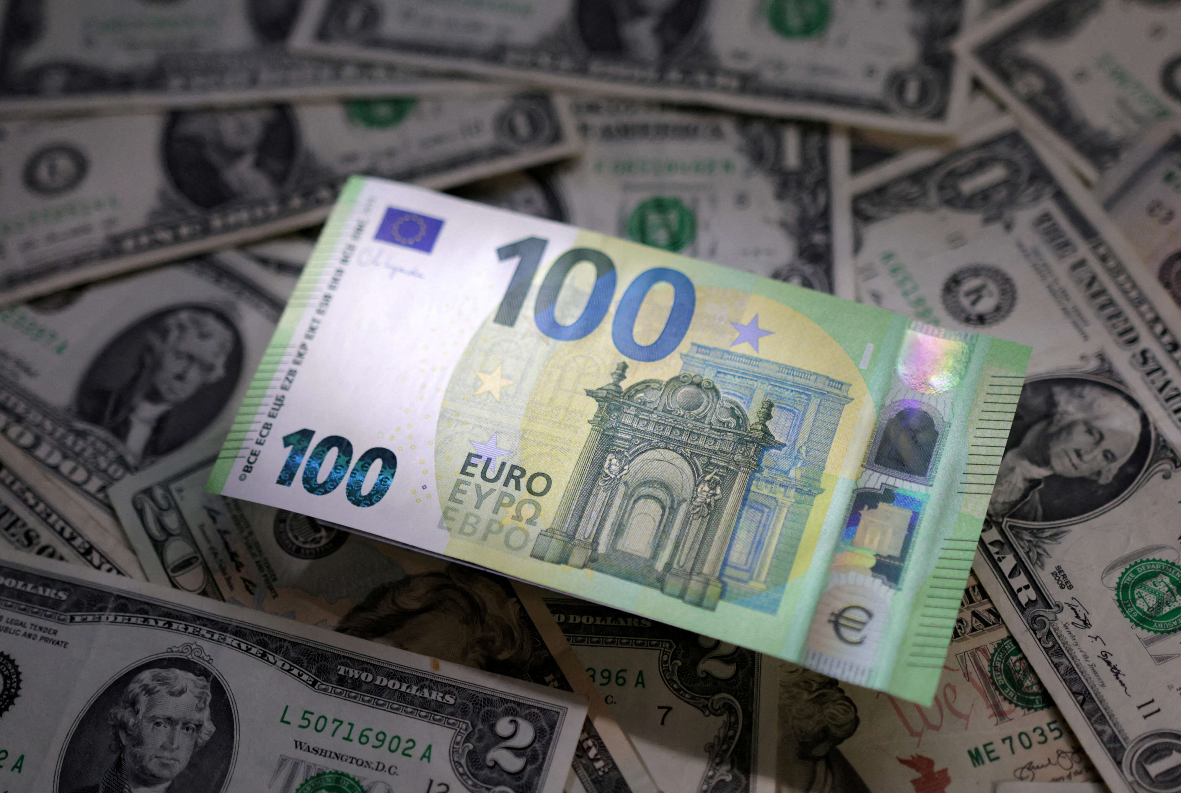 FILE PHOTO: Illustration shows Euro and U.S. dollar banknotes